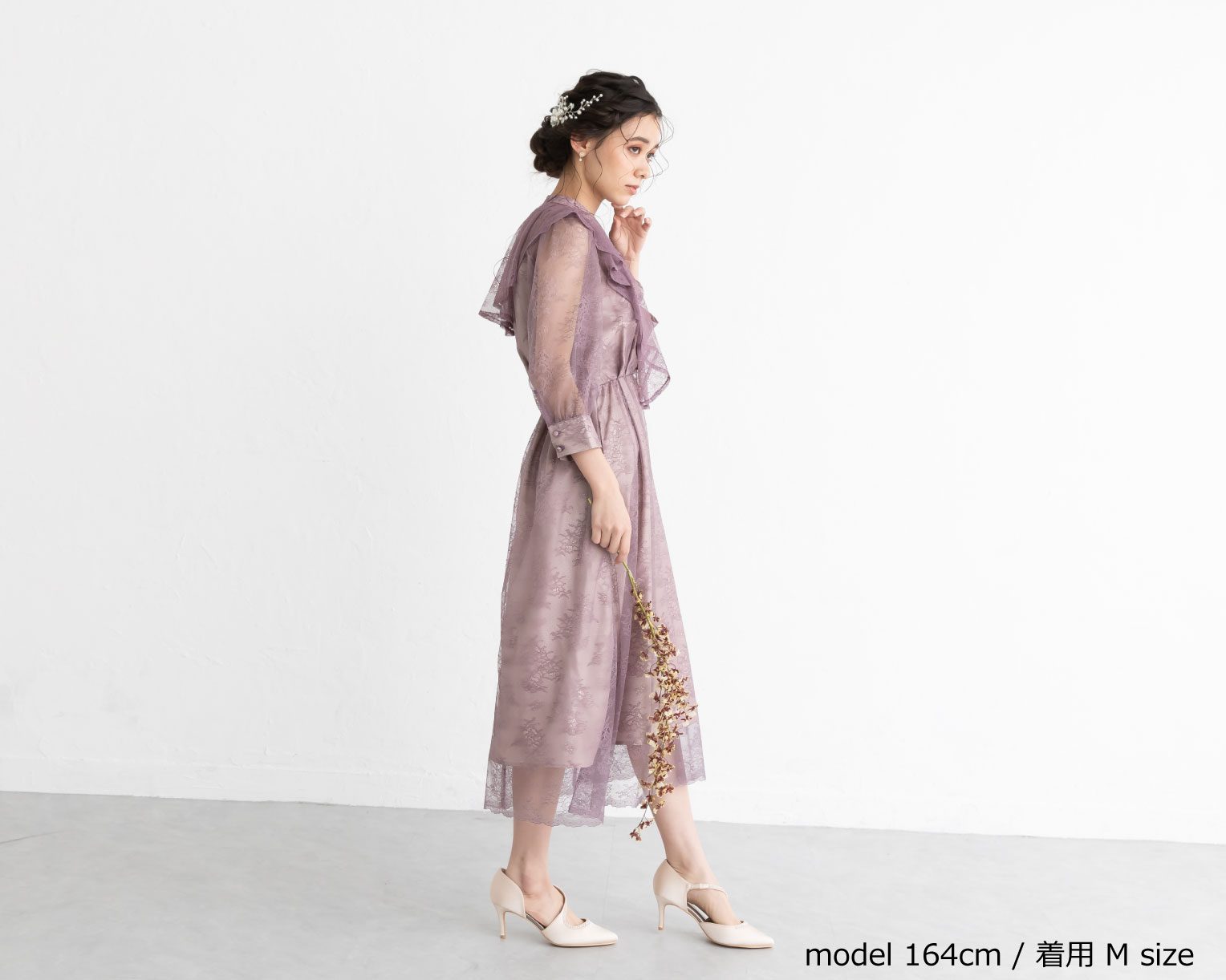 【S~4L】襟付き総レース2WAYドレス 105030ブラウン