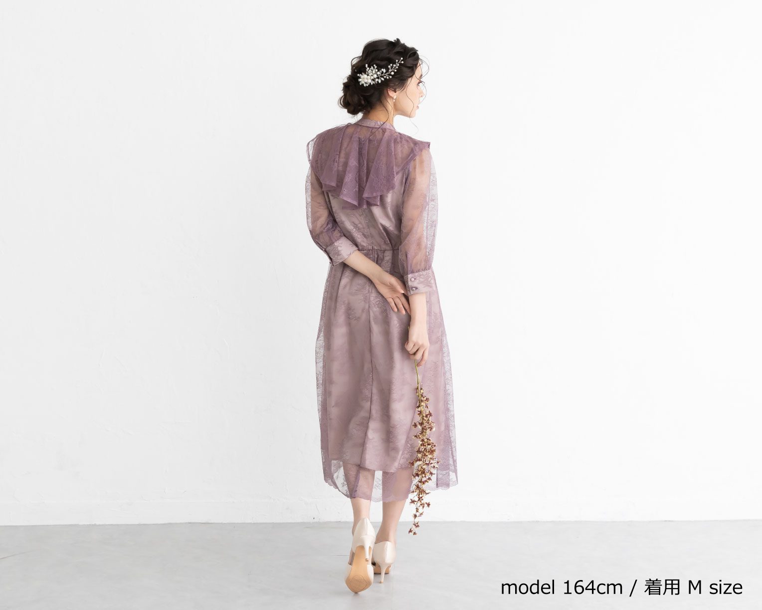 【S~4L】襟付き総レース2WAYドレス 105030ブラウン