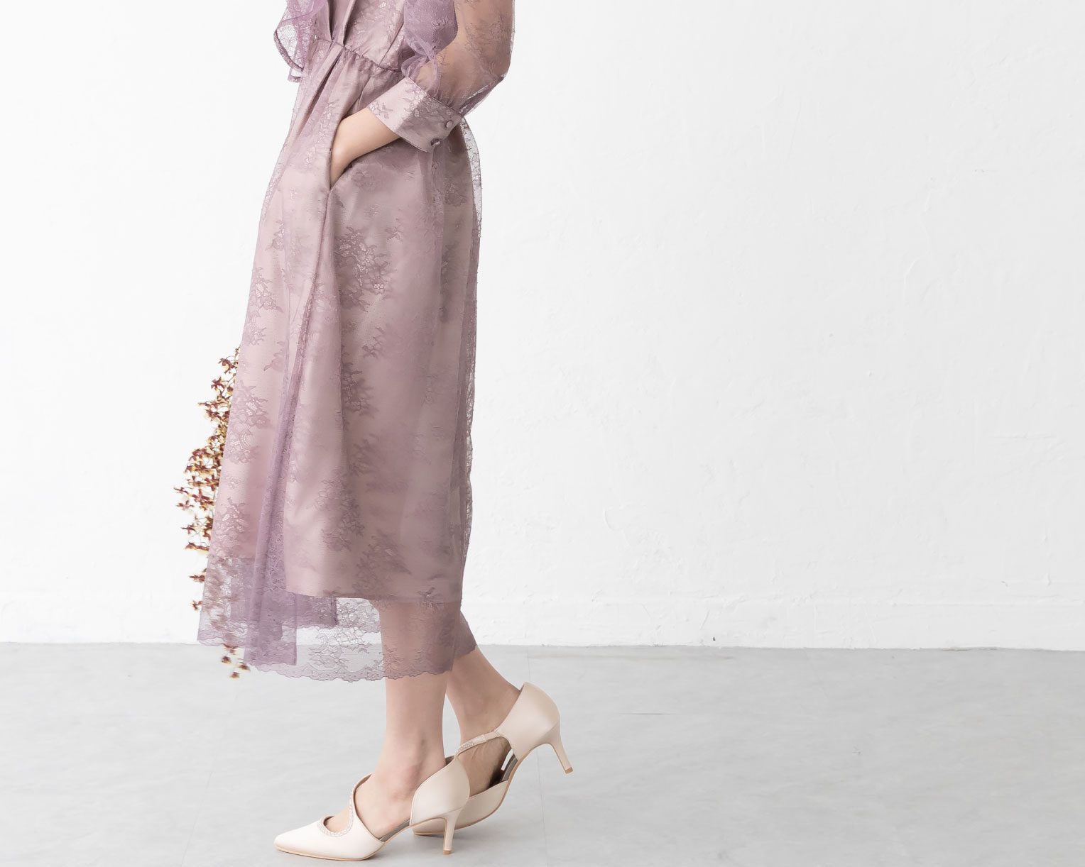 【S~4L】襟付き総レース2WAYドレス 105030ブラウン