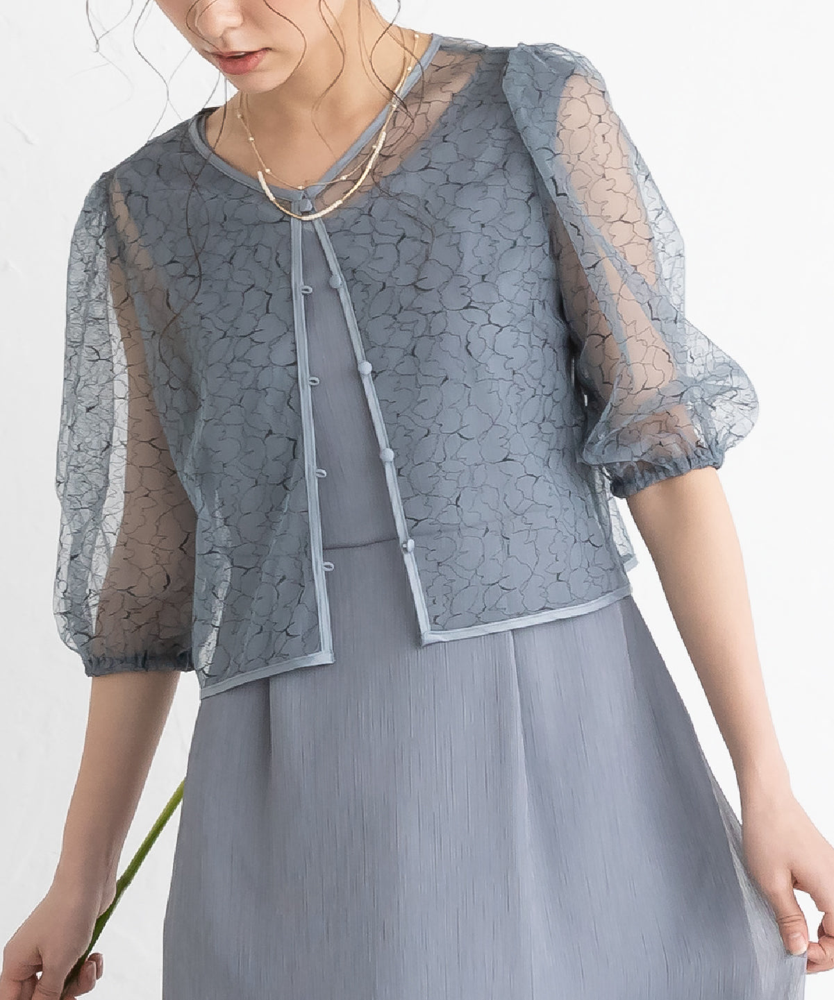 【S~4L】レースボレロ付き2WAYドレス 105027ダスティピンク