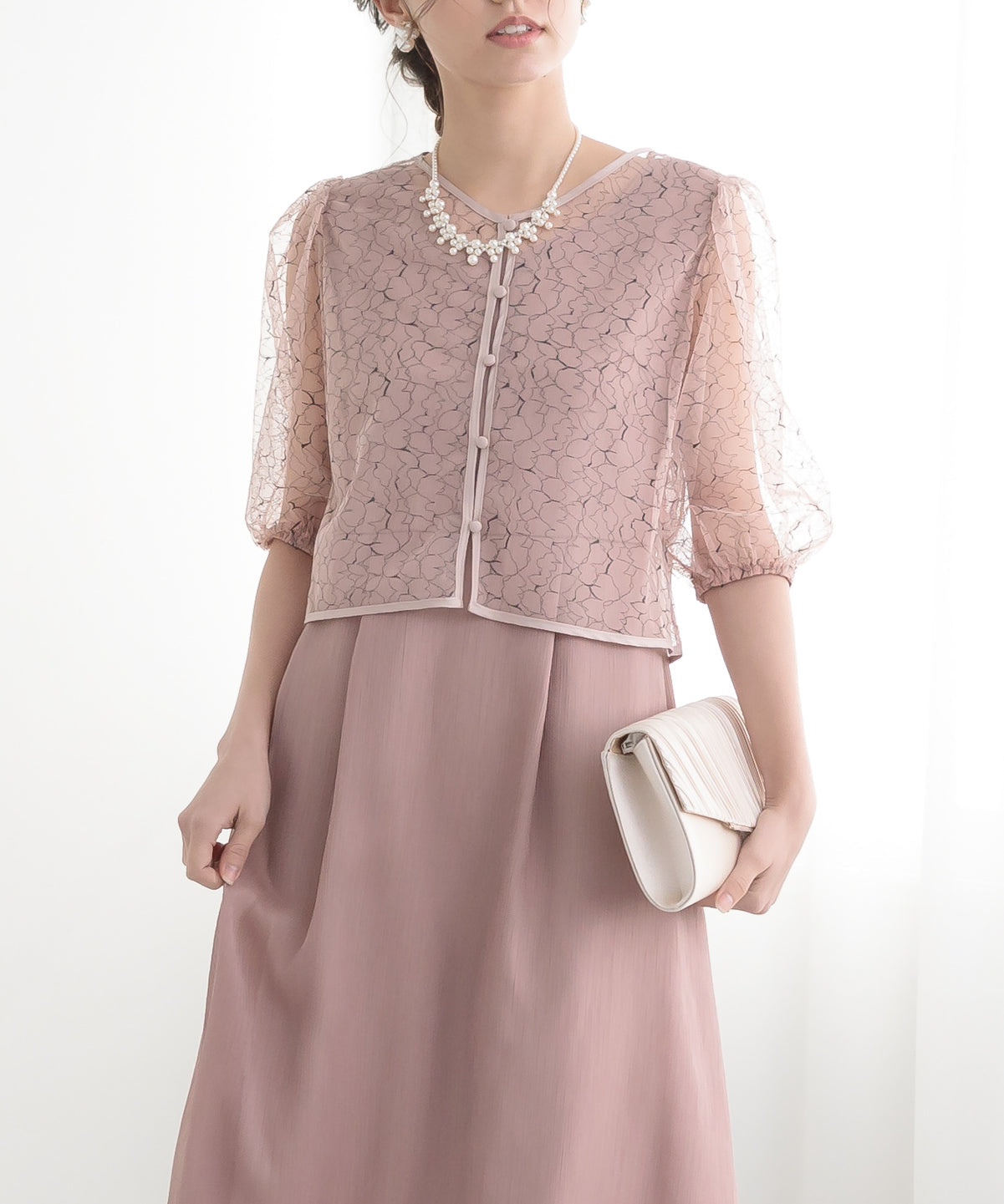 【S~4L】レースボレロ付き2WAYドレス 105027ダスティピンク