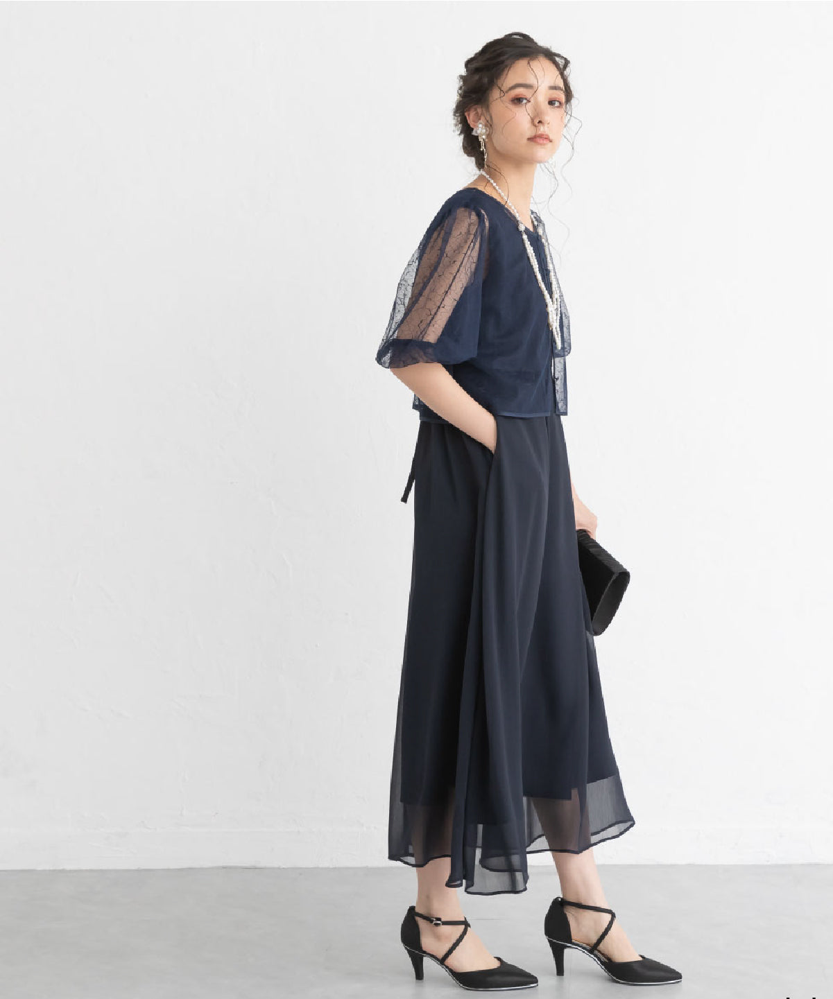 【S~4L】レースボレロ付き2WAYドレス 105027ダスティピンク