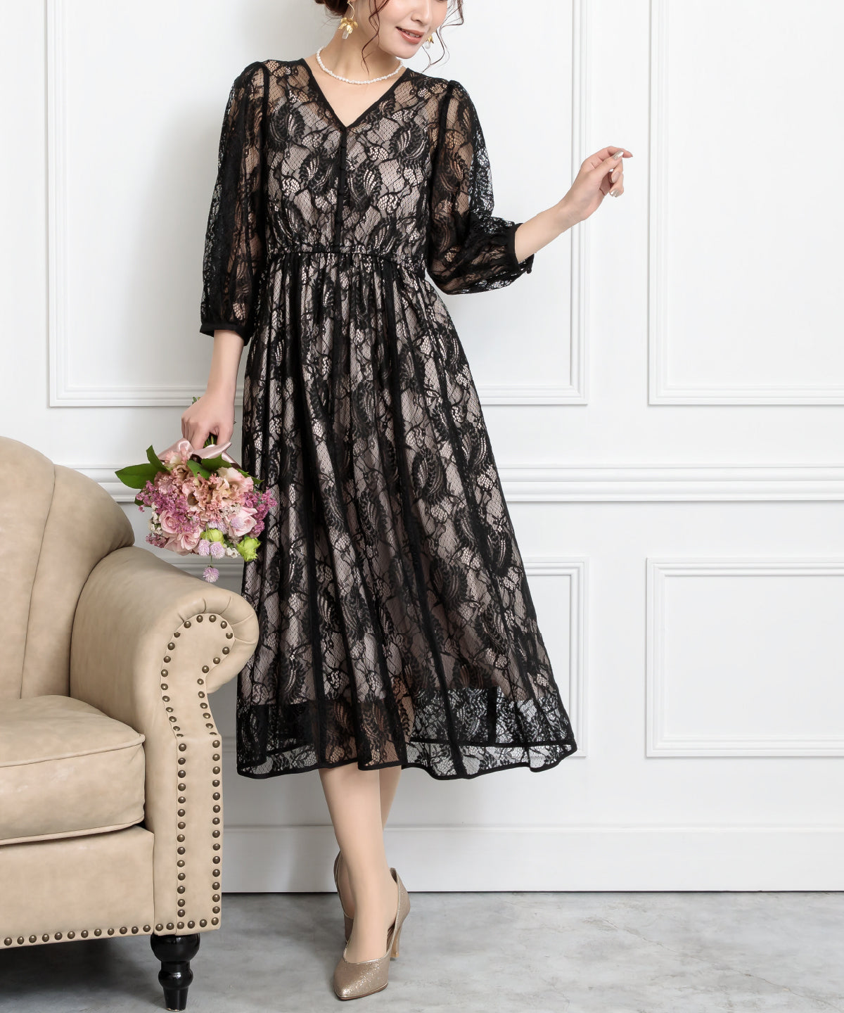 プラスサイズ 袖あり 二次会 パーティードレス 結婚式 ママコーデ レース 袖つき 大きいサイズ 大きいサイズ おしゃれ かわいい 人気 最新 楽ちん