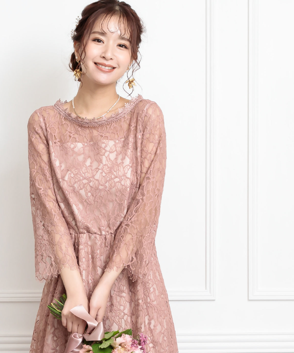 楽ちん おしゃれ かわいい プラスサイズ 結婚式 ドレス 二次会 パーティードレス レース 袖付き 袖あり 大きいサイズ おしゃれ 人気