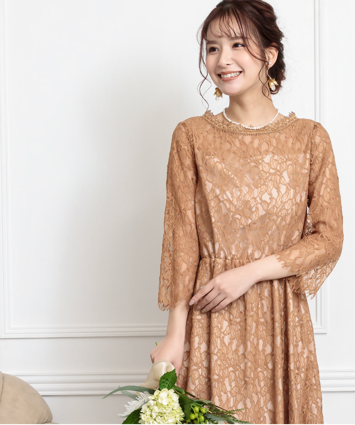 楽ちん おしゃれ かわいい プラスサイズ 結婚式 ドレス 二次会 パーティードレス レース 袖付き 袖あり 大きいサイズ おしゃれ 人気