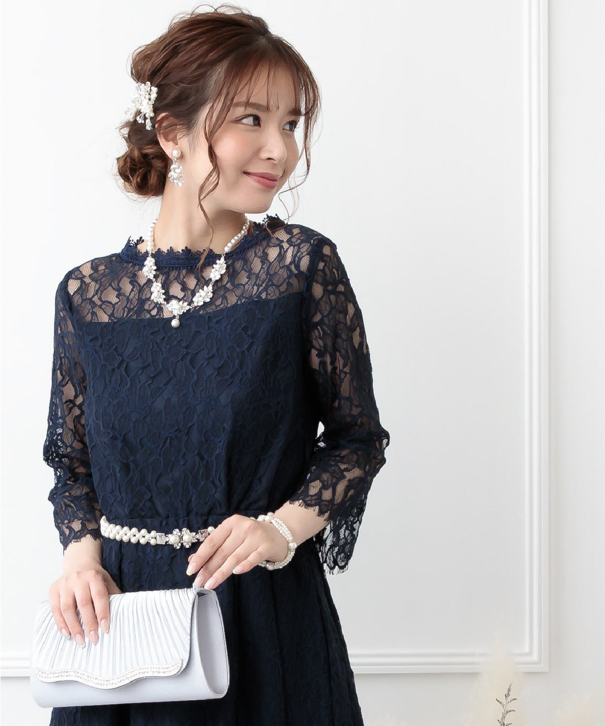 楽ちん おしゃれ かわいい プラスサイズ 結婚式 ドレス 二次会 パーティードレス レース 袖付き 袖あり 大きいサイズ おしゃれ 人気