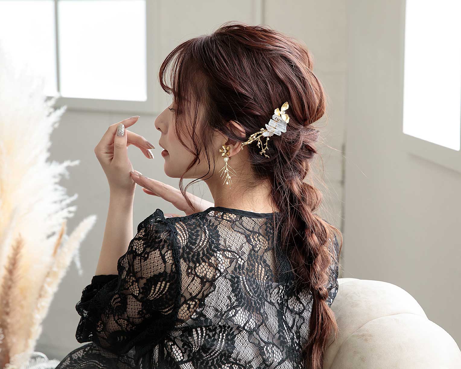 Brass twig flowerイヤリング bh006