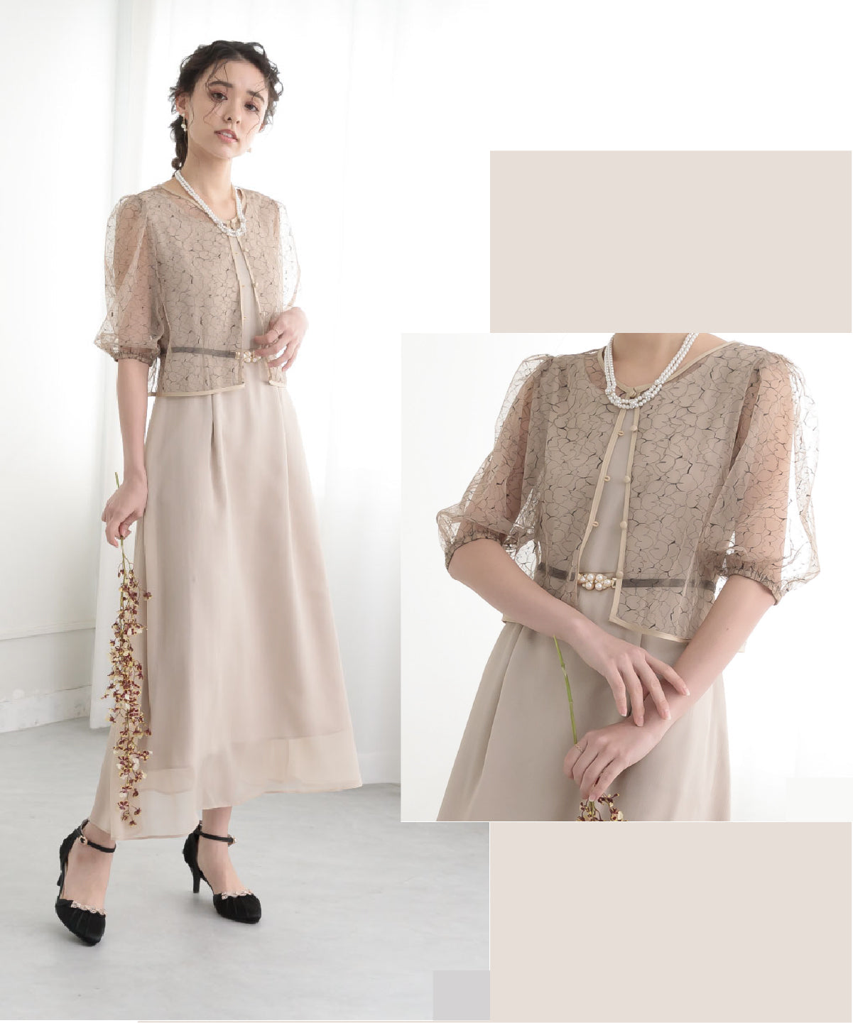【S~4L】レースボレロ付き2WAYドレス 105027ダスティピンク