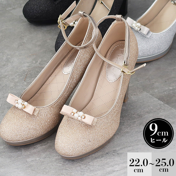 【S~LL】シューズクリップ付きグリッターパンプス 43018