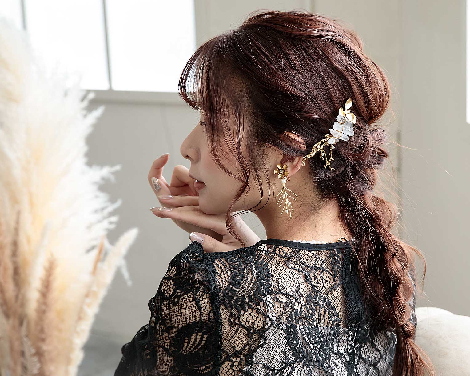Brass twig flowerイヤリング bh006