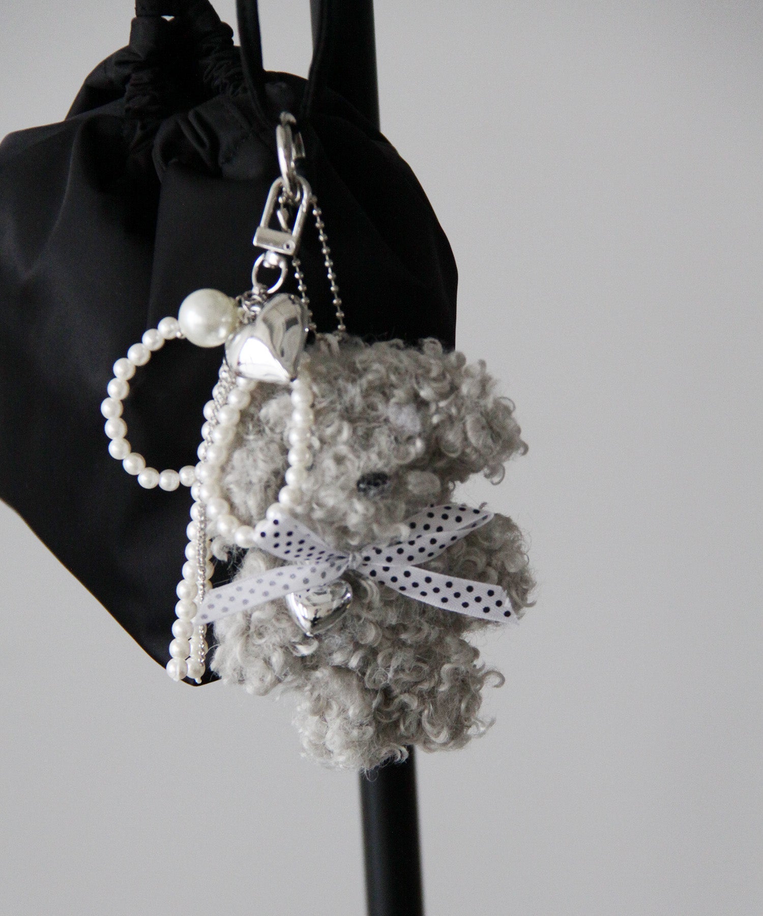 パールリボン バッグチャーム ハート付き 56050