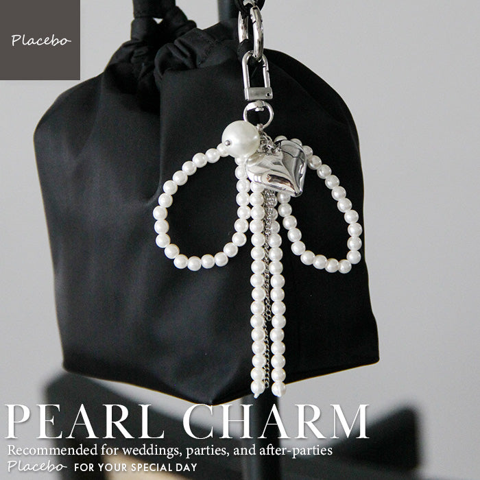 パールリボン バッグチャーム ハート付き 56050