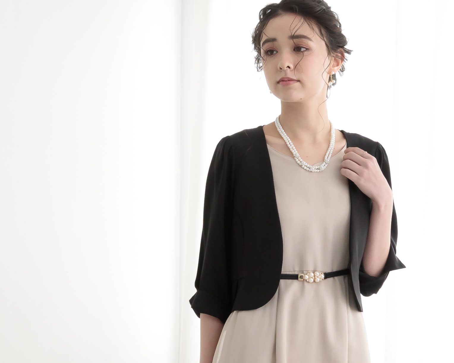 【S~L】レースボレロ付き2WAYドレス 105027ベージュ