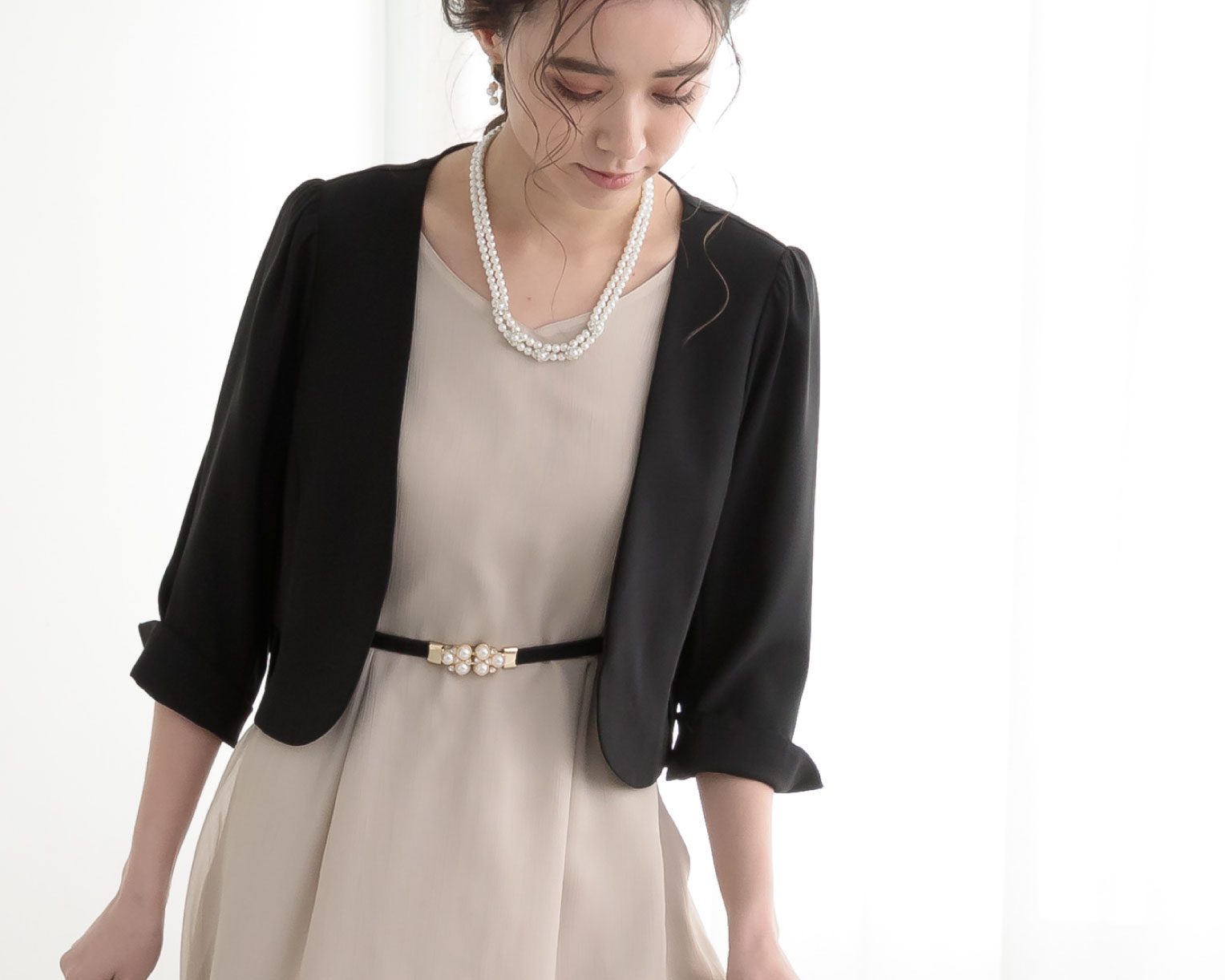 【S~4L】レースボレロ付き2WAYドレス 105027ダスティピンク