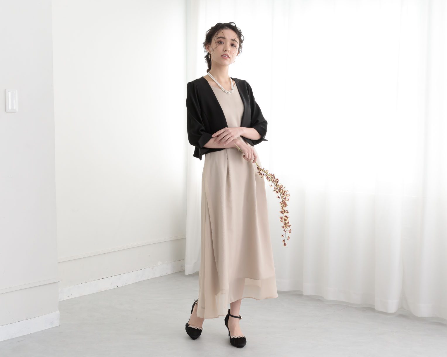 【S~4L】レースボレロ付き2WAYドレス 105027ダスティピンク