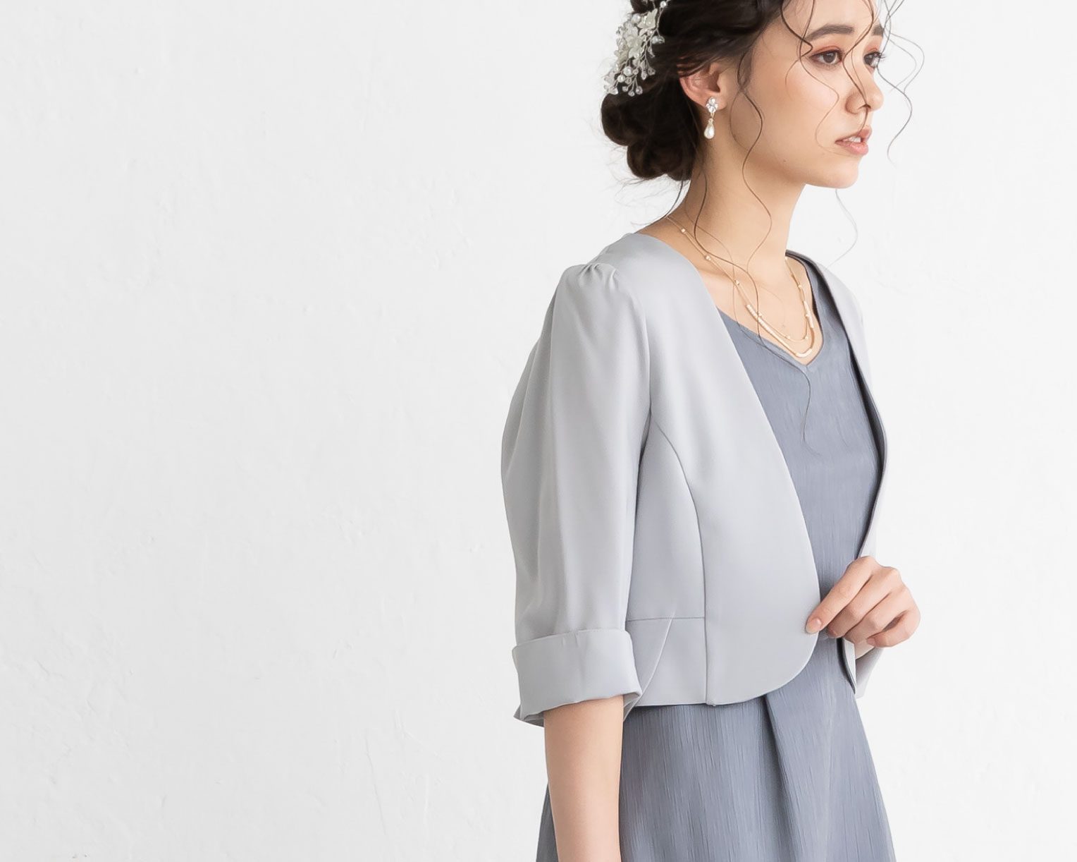 【S~4L】レースボレロ付き2WAYドレス 105027ダスティピンク