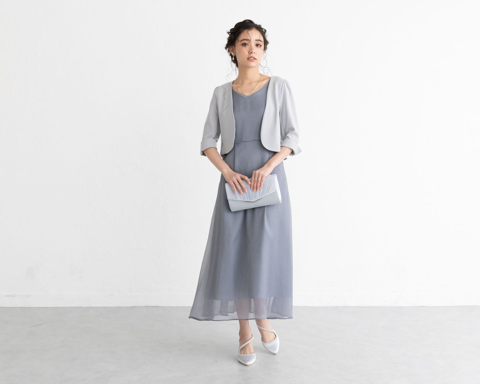【S~4L】レースボレロ付き2WAYドレス 105027ダスティピンク