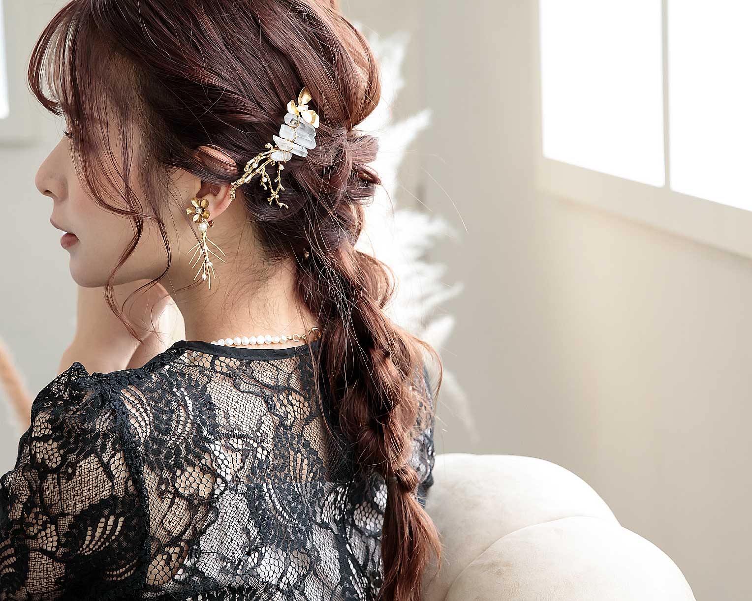 Brass twig flowerイヤリング bh006