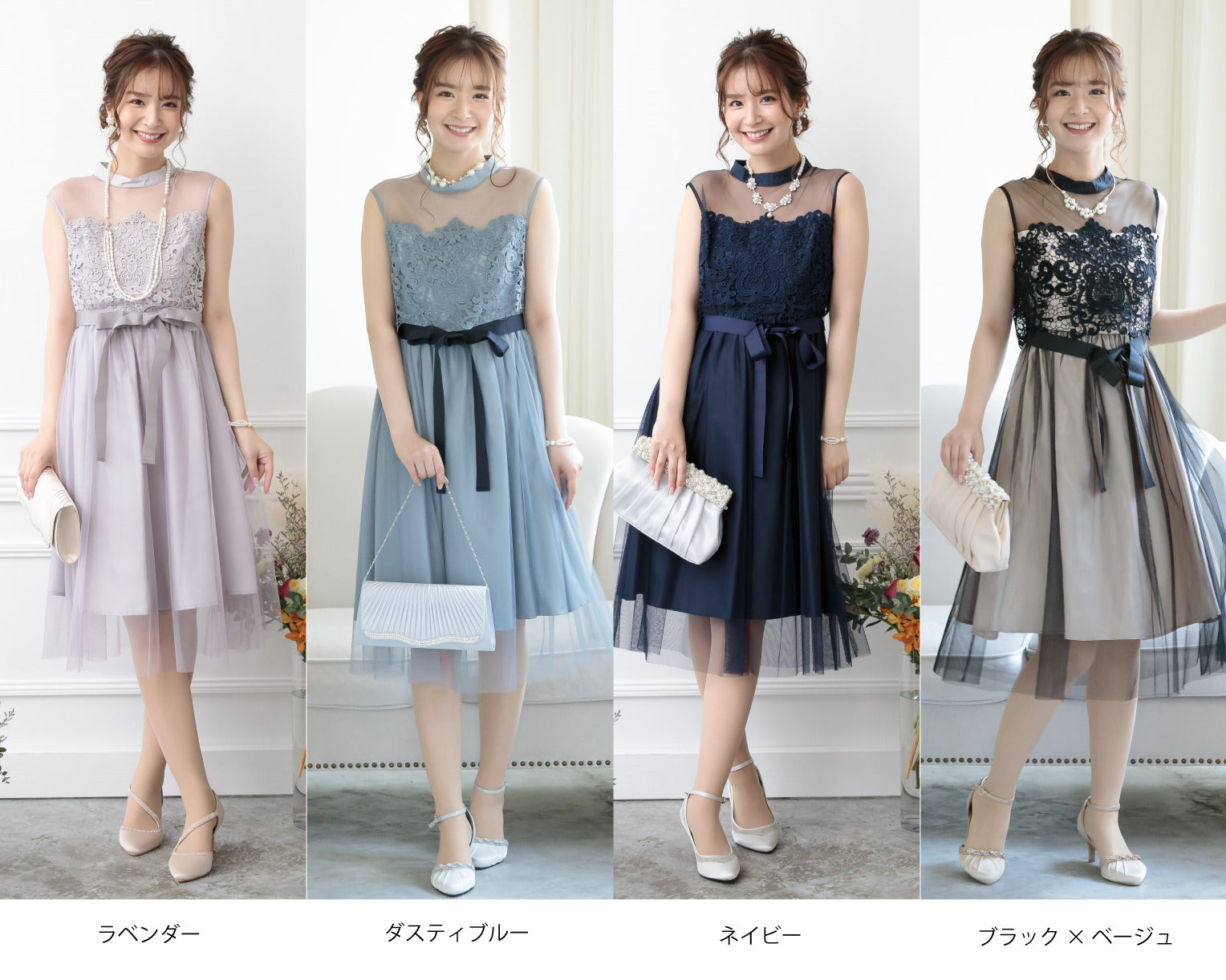 シアー切替えレースワンピース 105017ネイビー