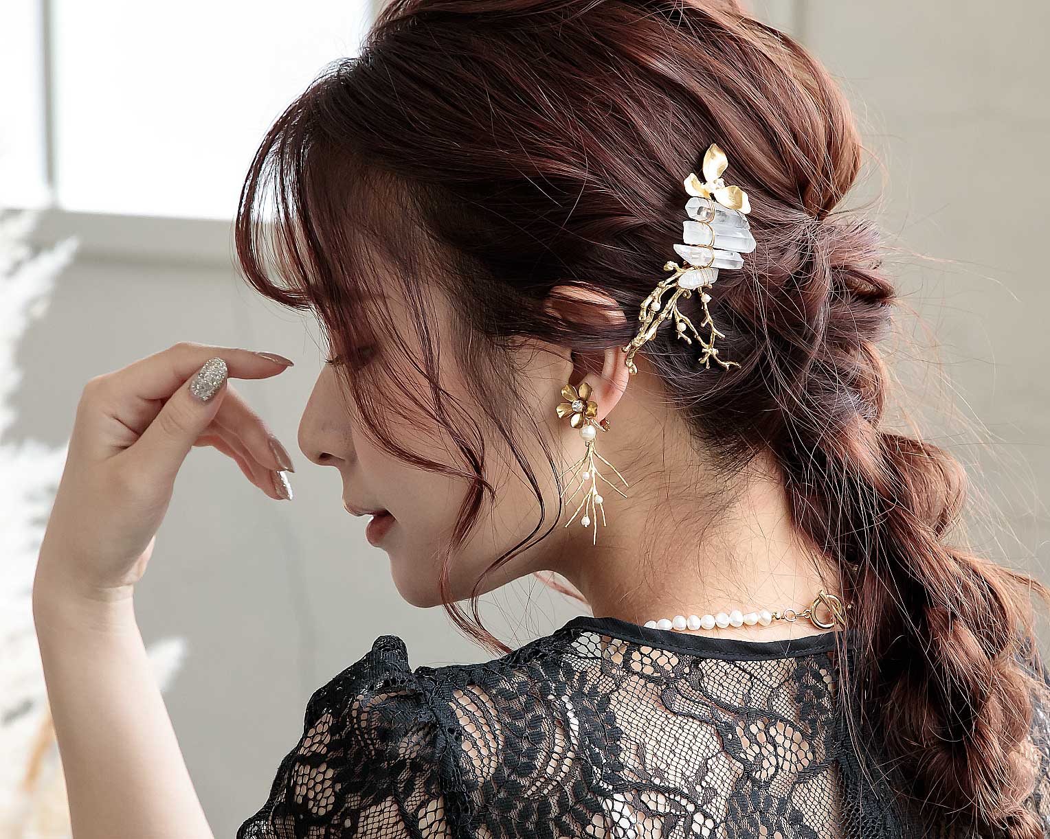 Brass twig flowerイヤリング bh006