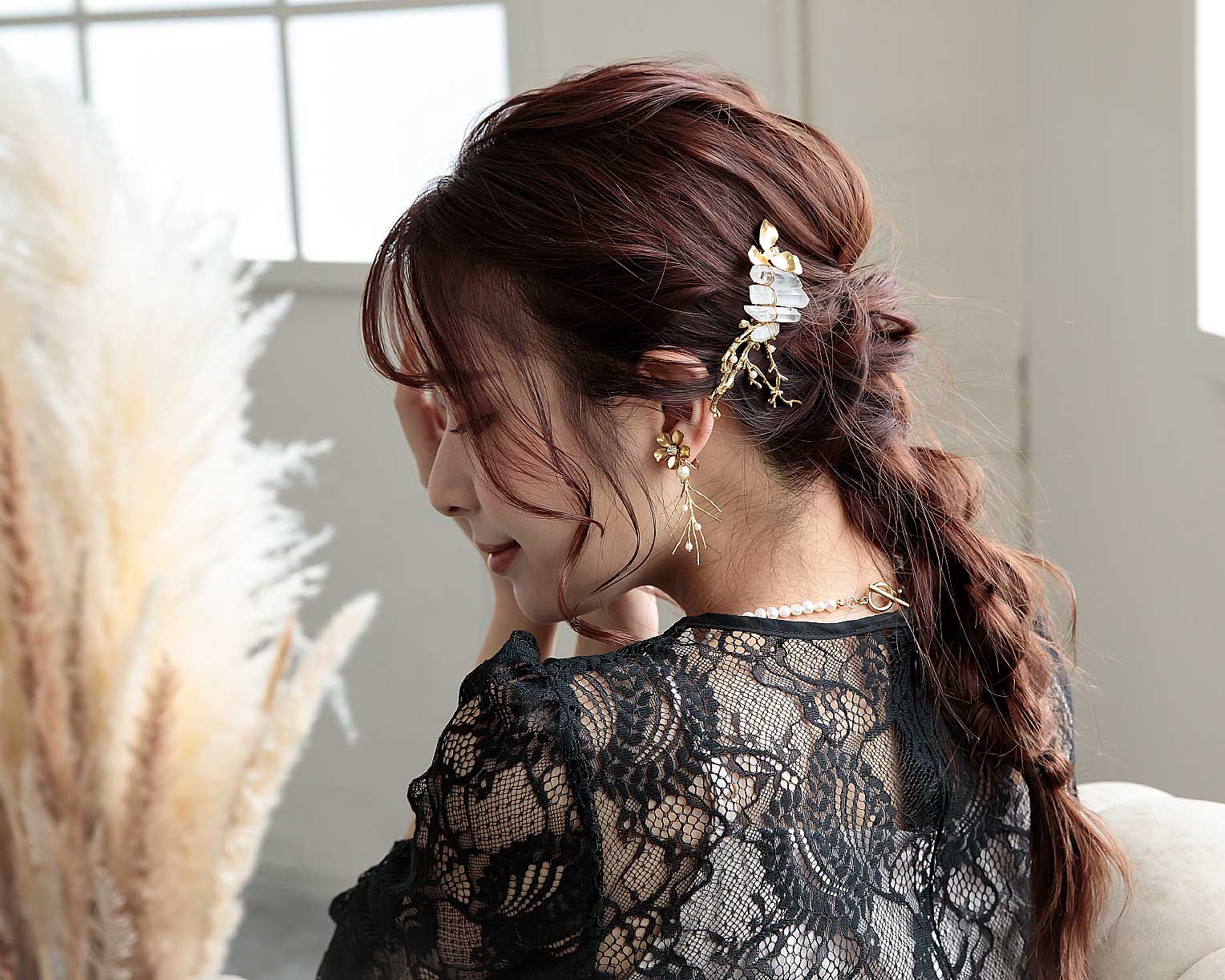 Brass twig flowerイヤリング bh006