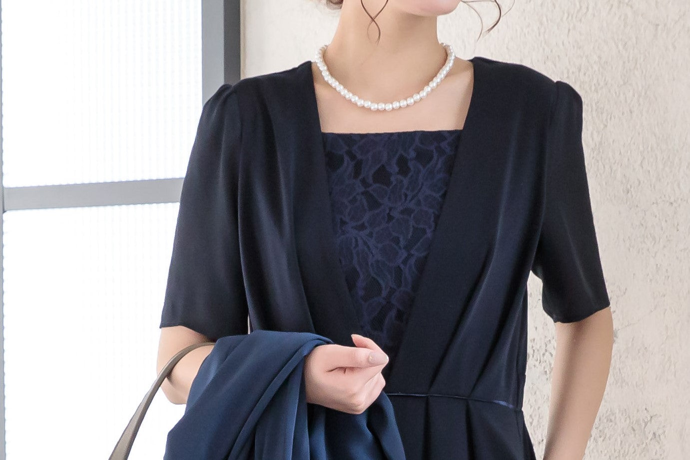 ポケット付き胸元レースマルチドレス 105023ブラック