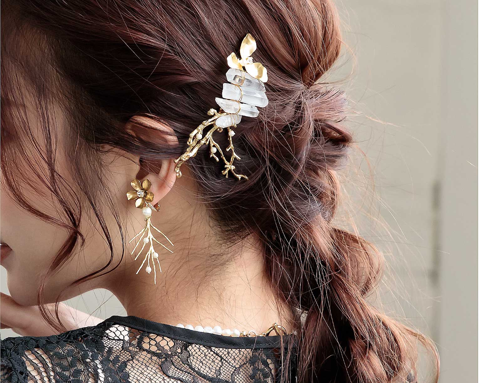 Brass twig flowerイヤリング bh006