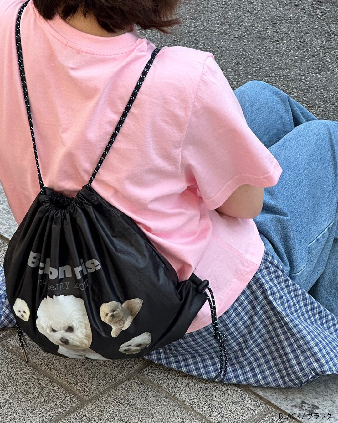 犬柄巾着ナップサック aj006