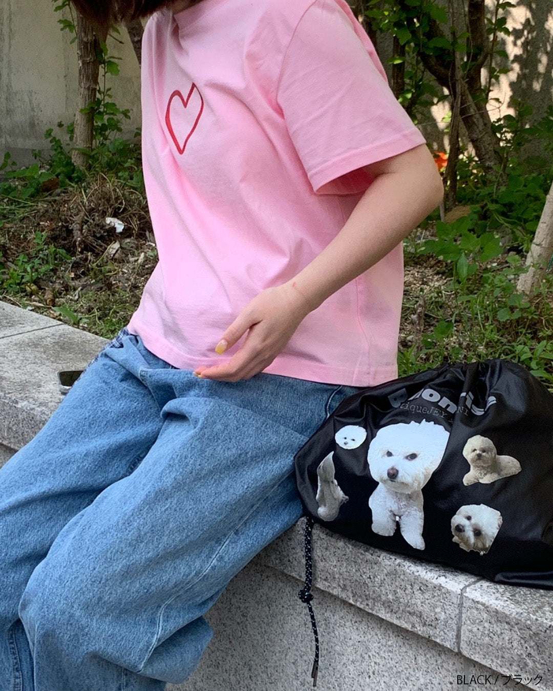 犬柄巾着ナップサック aj006