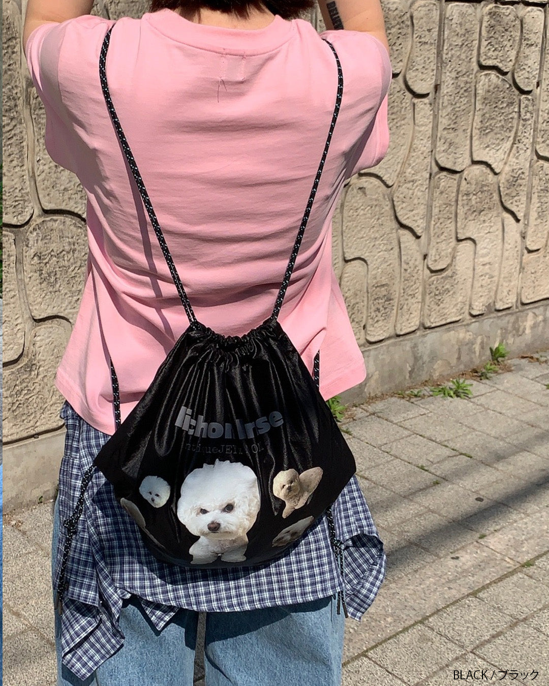 犬柄巾着ナップサック aj006