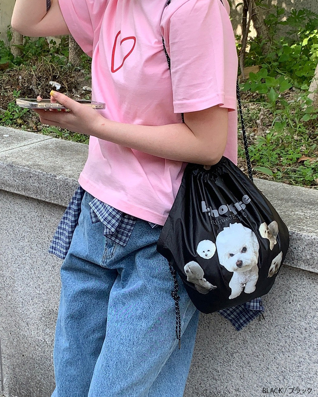 犬柄巾着ナップサック aj006