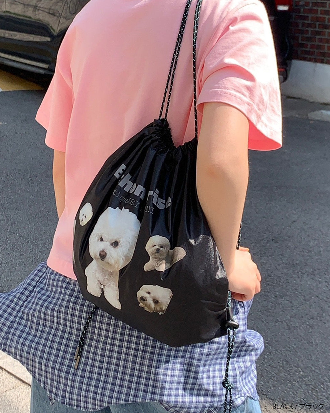 犬柄巾着ナップサック aj006