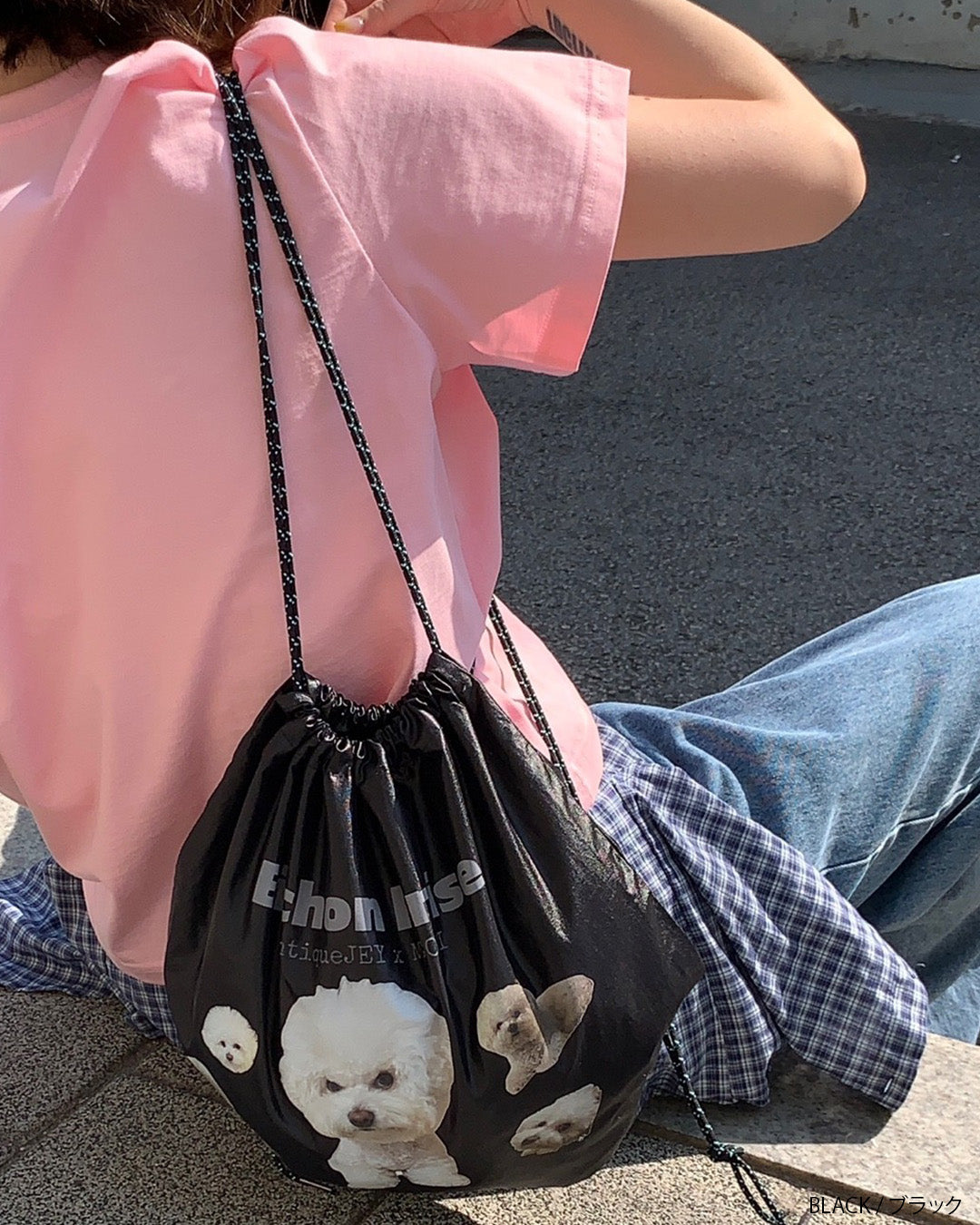 犬柄巾着ナップサック aj006