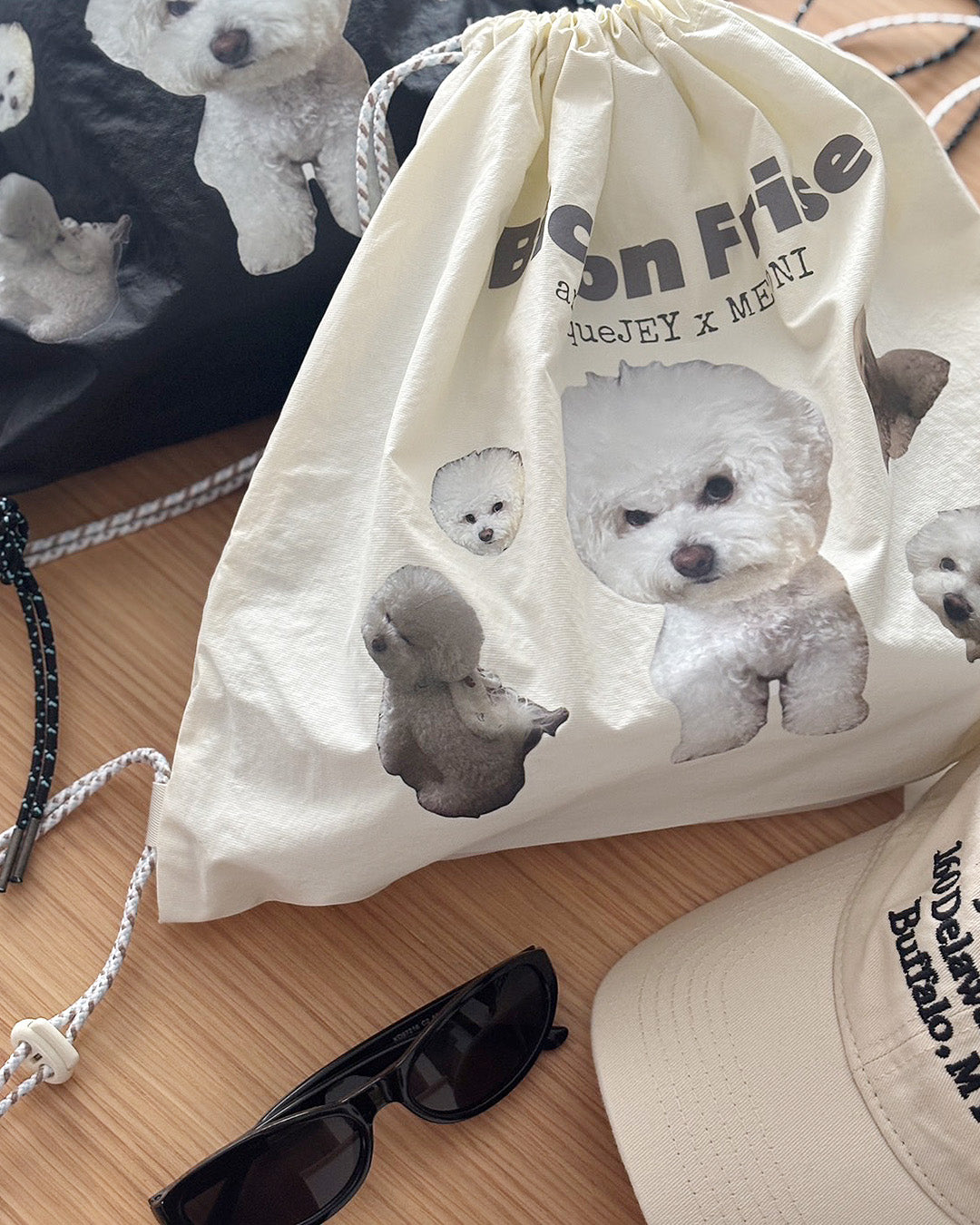 犬柄巾着ナップサック aj006