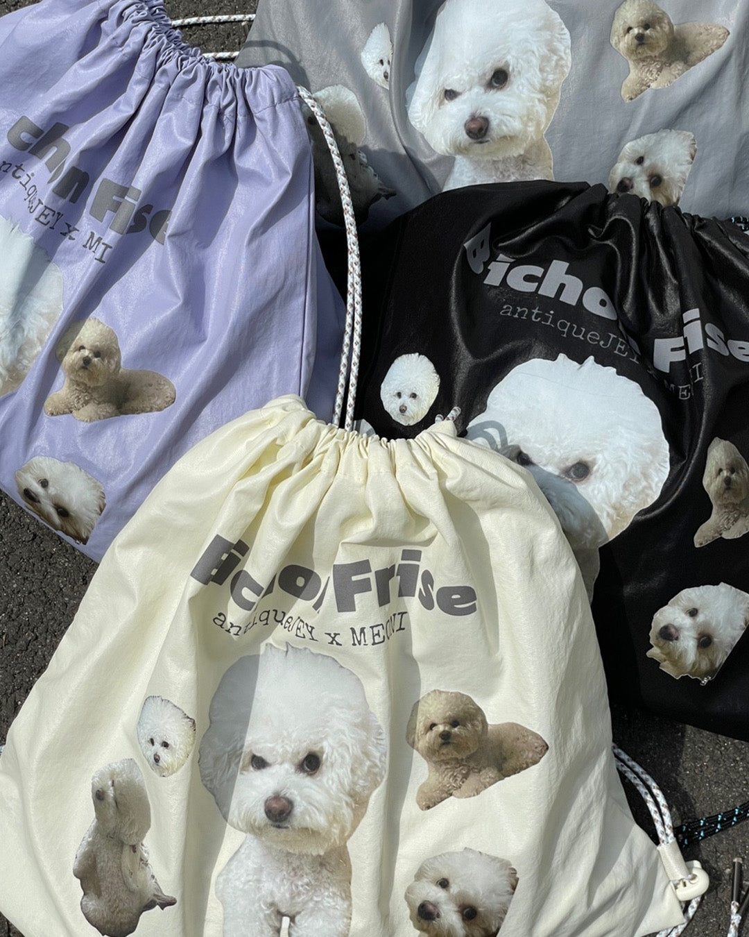 犬柄巾着ナップサック aj006