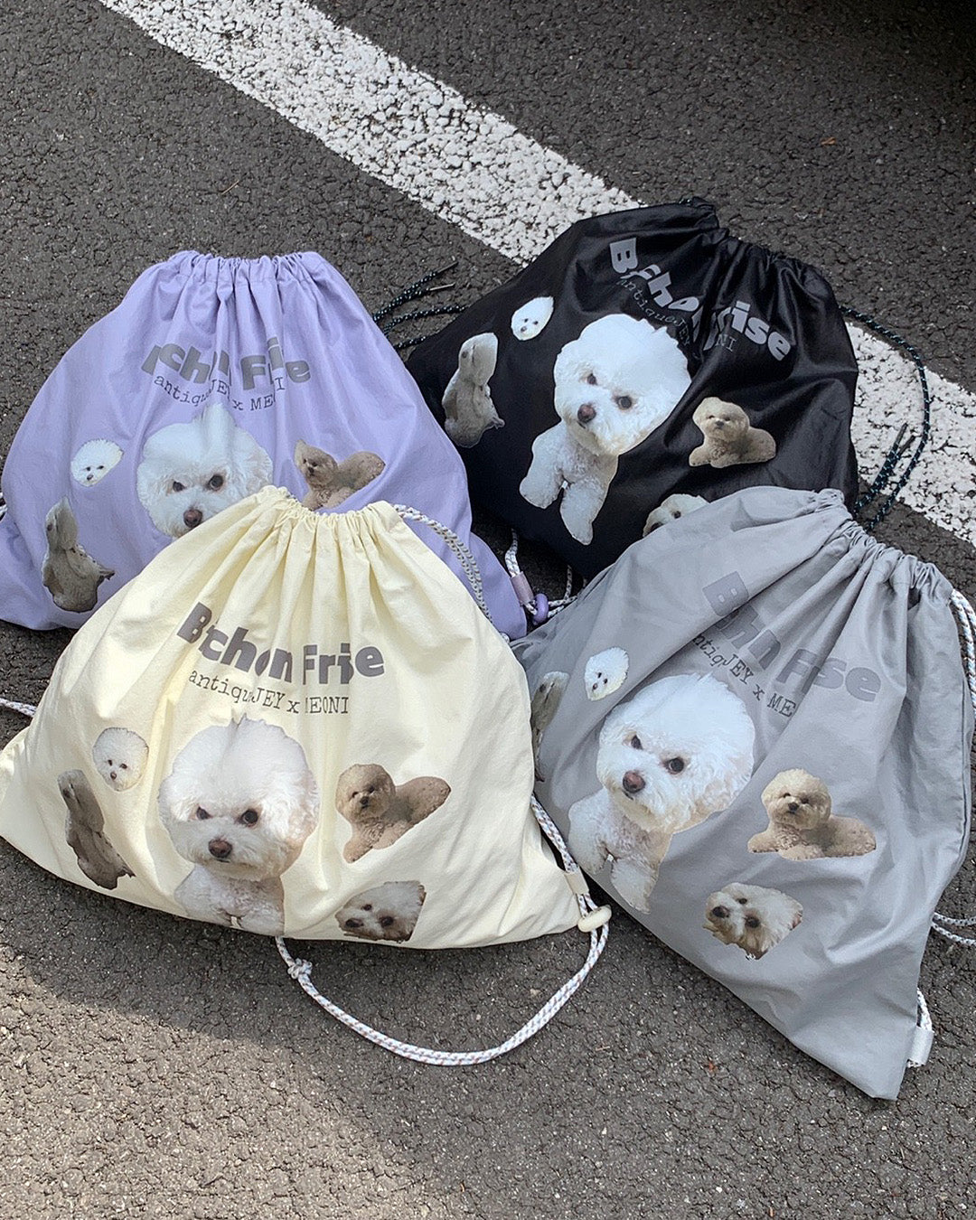 犬柄巾着ナップサック aj006