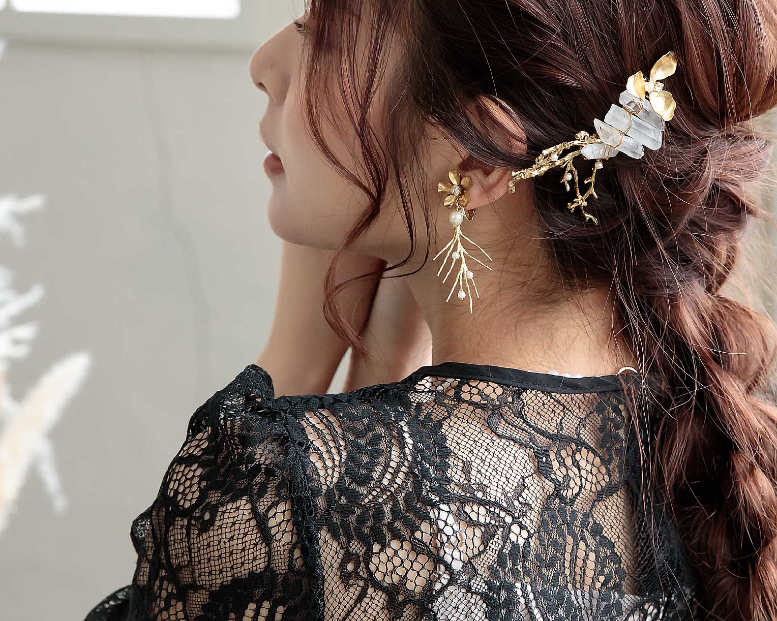 Brass twig flowerイヤリング bh006