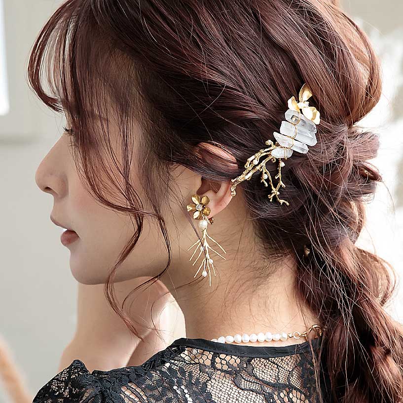 Brass twig flowerイヤリング bh006