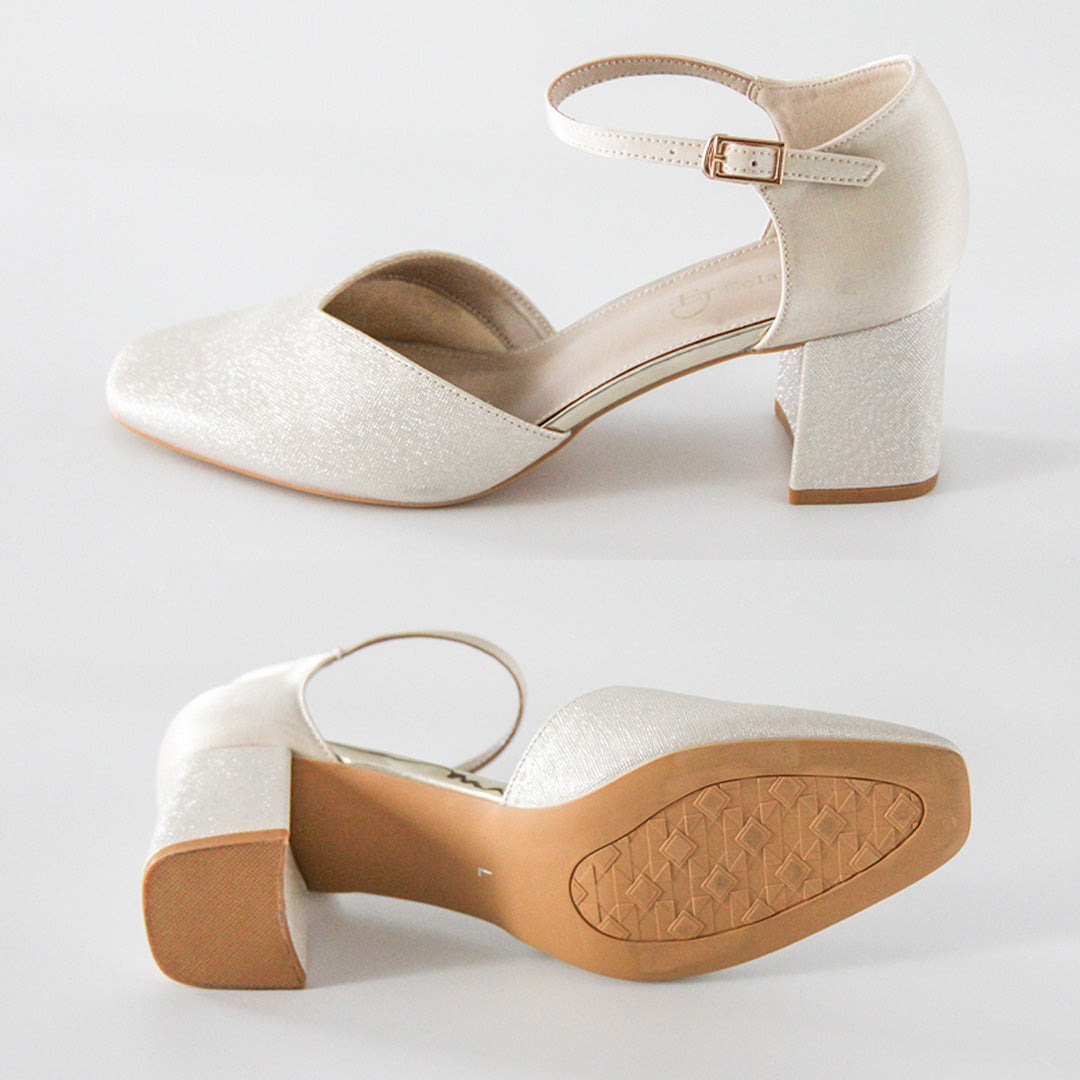 Vカットアンクルストラップパンプス|チャンキーヒール/低反発クッション co2222