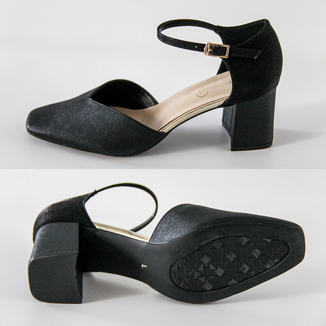 Vカットアンクルストラップパンプス|チャンキーヒール/低反発クッション co2222