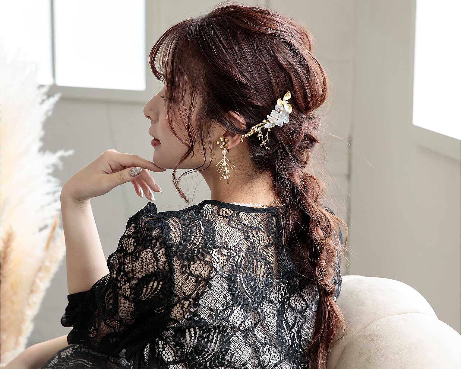 Brass twig flowerイヤリング bh006