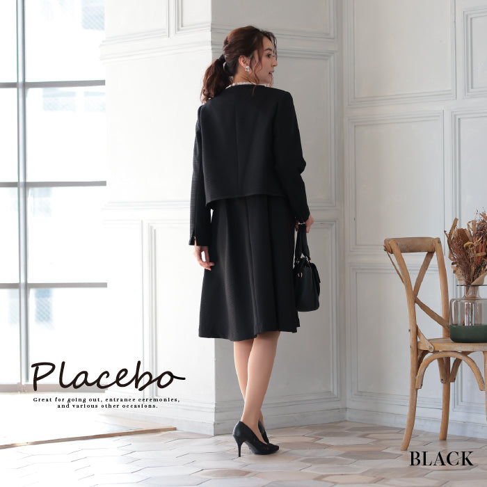 【2点セット】レース×ピケツイード調アンサンブルスーツ h119508-ブラック