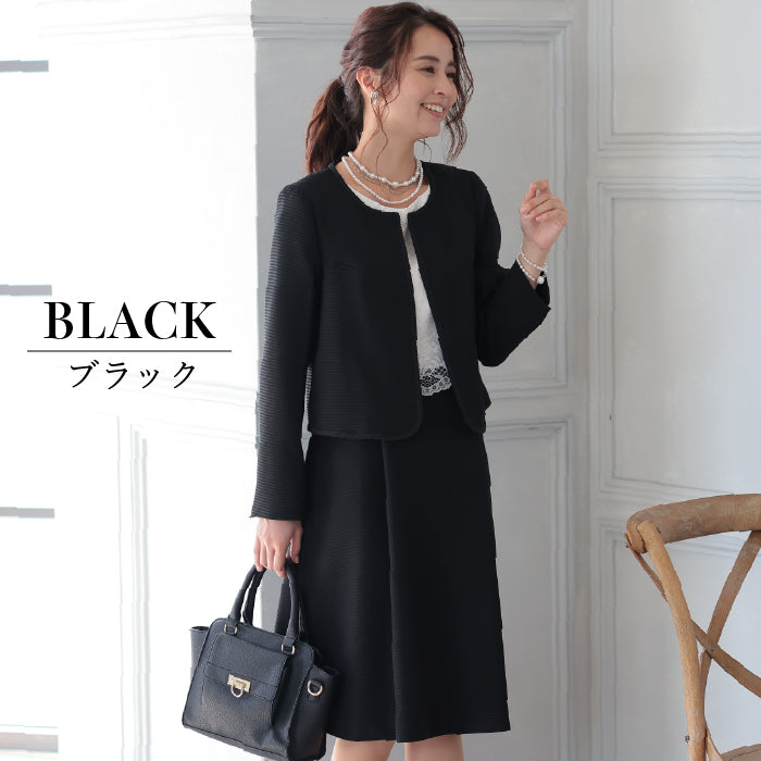 【2点セット】レース×ピケツイード調アンサンブルスーツ h119508-ブラック