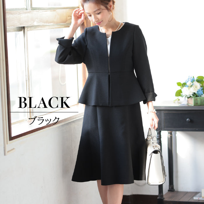 【2点セット】ピケツイード調アンサンブルスーツ h120510-ブラック