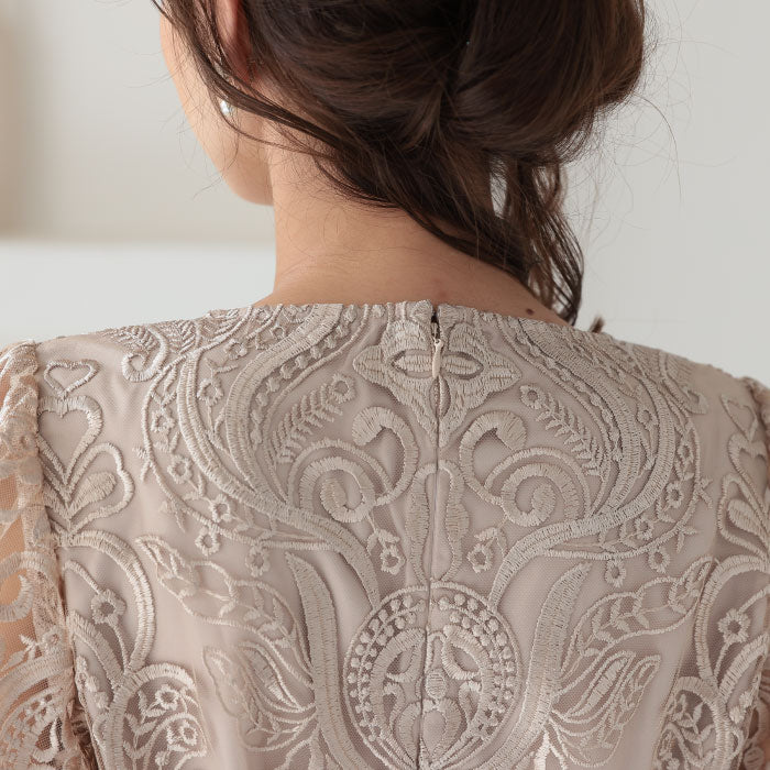 袖あり 二次会 パーティードレス ワンピース ランキング結婚式 韓国 ママコーデ 袖つき おしゃれ かわいい 人気 最新 楽ちん レース