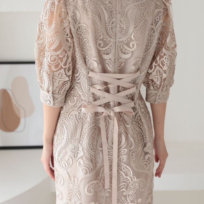 袖あり 二次会 パーティードレス ワンピース ランキング結婚式 韓国 ママコーデ 袖つき おしゃれ かわいい 人気 最新 楽ちん レース