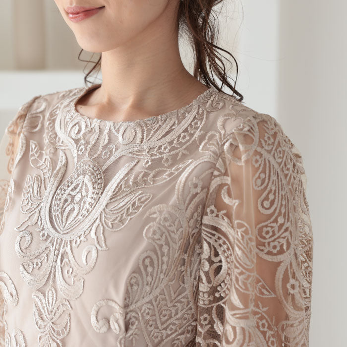 袖あり 二次会 パーティードレス ワンピース ランキング結婚式 韓国 ママコーデ 袖つき おしゃれ かわいい 人気 最新 楽ちん レース