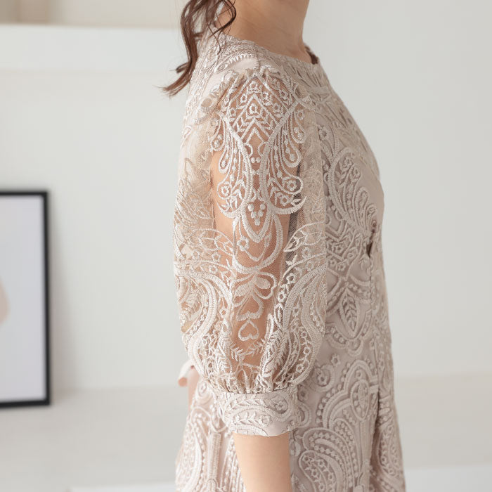 袖あり 二次会 パーティードレス ワンピース ランキング結婚式 韓国 ママコーデ 袖つき おしゃれ かわいい 人気 最新 楽ちん レース