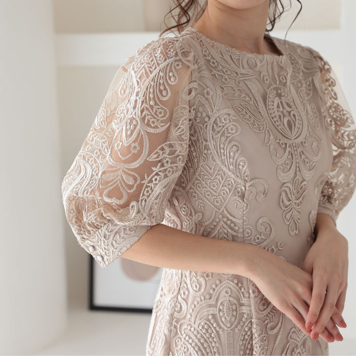 袖あり 二次会 パーティードレス ワンピース ランキング結婚式 韓国 ママコーデ 袖つき おしゃれ かわいい 人気 最新 楽ちん レース