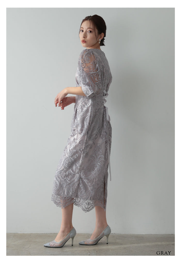 エンブロイダリーコクーンドレス h321157-グレー